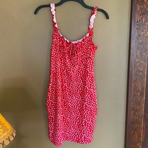 I’m selling my slim, red dress. It fits nicely. you can match it with anything!